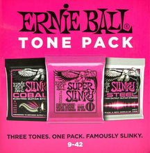 Load image into Gallery viewer, Ernie Ball Electric Tone Pack 3 sets Super Slinky guitar strings 9-42 gauge packaging