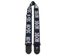 Load image into Gallery viewer, OFFICIAL LICENSING AC/DC WHITE LOGO ON BLACK POLYESTER GUITAR STRAP.