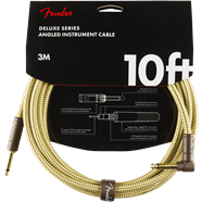 Load image into Gallery viewer, Fender Deluxe Series 10ft yellow and brown tweed instrument cable with angled and straight 24K gold-plated connectors and braided shielding