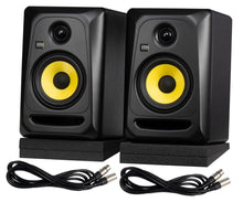 Load image into Gallery viewer, Pair of KRK Classic 5 CL5-G3PK1 studio monitors with cables and isolation pads for precise audio mixing