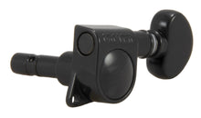 Charger l'image dans la galerie, Grover 406BC6 Mini Rotomatics verrouillables avec bouton rond - Mécaniques pour guitare, 6 en ligne, côté basse (gauche) - Noir chromé