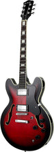 Load image into Gallery viewer, Glen Burton Memphis semi hollow body electric guitar in tobacco sunburst with humbucker pickups and rosewood fingerboard