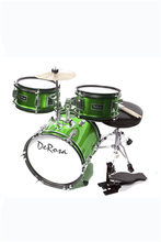 Load image into Gallery viewer, De Rosa USA 3 piece junior kid's drum set with green birch wood shells and adjustable stool
