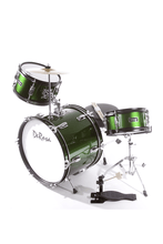Load image into Gallery viewer, De Rosa USA 3 piece 16 inch kids junior drum set with birch wood shells, cymbal, pedal, sticks, and adjustable stool