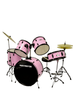 Load image into Gallery viewer, Huntington USA 5 piece pink drum kit with bass drum, toms, snare, cymbals, hardware, drum throne, and sticks