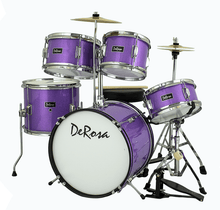 Load image into Gallery viewer, De Rosa USA 5 Piece 16" purple junior kids drum set with birch wood shells and metal hardware