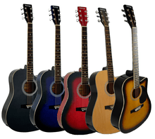 Load image into Gallery viewer, Huntington USA full size cutaway dreadnought acoustic guitars in black, blue, red, natural, and sunburst finishes