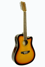 Load image into Gallery viewer, De Rosa 12 string cutaway dreadnought acoustic electric guitar with sunburst finish and onboard EQ controls