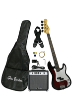 Load image into Gallery viewer, Glen Burton USA solid body 4 string electric bass guitar combo package with amplifier, tuner, gig bag, strap, picks, cable, and extra strings