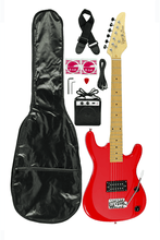 Load image into Gallery viewer, DeRosa USA Viper Junior 3/4 scale red electric guitar combo pack with amp, gig bag, strap, cables, and accessories