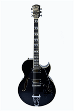 Load image into Gallery viewer, Glen Burton USA Chicago 775 Style hollow body electric guitar in black with maple body, set maple neck, rosewood fingerboard, and humbucker pickups