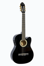Load image into Gallery viewer, Huntington USA black cutaway acoustic electric classical guitar with nylon strings and 3 band EQ system