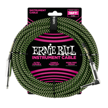 Load image into Gallery viewer, ERNIE BALL 18' BRAIDED STRAIGHT / ANGLE INSTRUMENT CABLE - BLACK / GREEN P06082-(6704898048194)