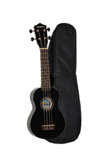Load image into Gallery viewer, Hula Beach USA colorful soprano ukulele with basswood body, rosewood fingerboard, smooth geared tuners, and black gig bag.