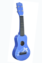 Load image into Gallery viewer, Blue HAWAII Children Soprano Ukulele with Hawaiian design and wood soundboard.