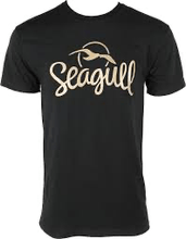 Load image into Gallery viewer, Black Seagull Guitar T-Shirt with gold logo design
