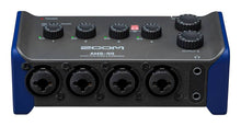 Load image into Gallery viewer, Zoom AMS-44 USB audio interface with 4 XLR/TRS combo inputs, direct monitoring, loopback, and dual headphone outputs.

