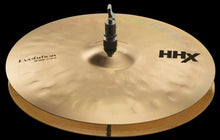 Load image into Gallery viewer, SABIAN 11402XEB 14 inch HHX Evolution Hi-Hat cymbals with brilliant finish on black background
