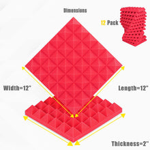 Load image into Gallery viewer, Red Acoustic Studio Panel Foam Pyramid Wedges 2" X 12" X 12" Sound-Proofing, Sound Absorption
