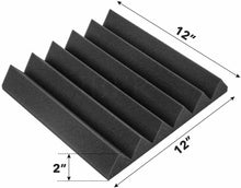 Load image into Gallery viewer, 6 black acoustic studio panel foam wedges 2 inch thick 12x12 inch soundproofing tiles pack of six
