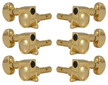 Load image into Gallery viewer, Grover 406G Mini Locking Rotomatics with Round Button - Guitar Machine Heads, 3 + 3 - Gold
