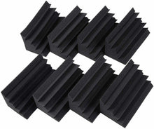 Load image into Gallery viewer, Set of 8 black acoustic studio bass traps foam panels for corner sound absorption and noise reduction
