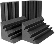 Load image into Gallery viewer, 4 pack black acoustic studio bass traps sound absorption foam panels for corner soundproofing
