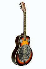 Charger l'image dans la galerie, De Rosa resonator Dobro acoustic guitar with spruce top, sapele back and sides, mahogany neck, rosewood fingerboard, and metal resonator bridge.
