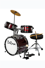 Load image into Gallery viewer, De Rosa USA 3 piece 12-inch junior kids drum set with stool, cymbal, and sticks
