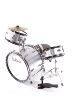 Load image into Gallery viewer, De Rosa USA 3-piece 16-inch kids junior drum set with birch wood shells, cymbal, pedals, and adjustable stool.
