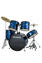 Load image into Gallery viewer, Huntington USA 5 Piece Drum Kit full size blue hardwood shells with cymbals and hardware
