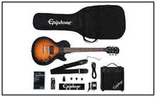 Load image into Gallery viewer, Epiphone Les Paul Vintage Sunburst electric guitar player pack with amp, gig bag, tuner, strap, picks, and cables

