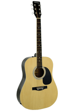 Load image into Gallery viewer, Huntington USA Dreadnought Acoustic Guitar full size steel string with natural finish and black pickguard
