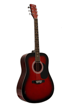 Load image into Gallery viewer, Huntington USA Dreadnought Acoustic Guitar full-size steel string with red sunburst finish and chrome tuners
