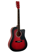 Load image into Gallery viewer, Huntington USA Cutaway dreadnought acoustic guitar with red sunburst finish, steel strings, and cutaway design for easy fret access
