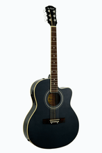 Load image into Gallery viewer, De Rosa USA black cutaway acoustic-electric thin body guitar with rosewood fingerboard and active EQ system
