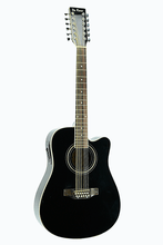 Load image into Gallery viewer, Black De Rosa 12 String Cutaway Dreadnought Acoustic Electric Guitar with spruce top and rosewood fingerboard
