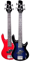 Load image into Gallery viewer, Glen Burton De Rosa USA Junior 1/2 Size Electric Bass Guitars in red and blue with rosewood fingerboards and P-style pickups
