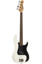 Load image into Gallery viewer, Huntington USA Outlaw 4 string precision electric bass guitar with basswood body, maple neck, rosewood fingerboard, and P-style pickups in white
