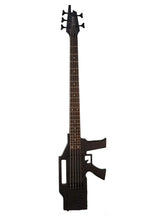 Charger l'image dans la galerie, Glen Burton USA AK475 5-string electric bass guitar shaped like a machine gun with black anodized hardware and dual single coil pickups
