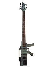 Charger l'image dans la galerie, Glen Burton USA AK475 5-string electric bass guitar shaped like a machine gun with black anodized hardware and dual single coil pickups
