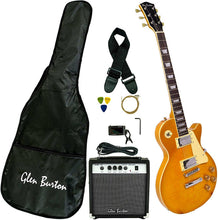 Load image into Gallery viewer, Glen Burton USA Les Paul style electric guitar package with amp, gig bag, strap, tuner, picks, and strings in gold finish
