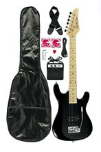 Load image into Gallery viewer, DeRosa USA Viper Junior ¾ scale electric guitar combo package with 3 watt amp, gig bag, strap, picks, cables, and accessories
