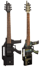 Load image into Gallery viewer, Two Glen Burton AK47 electric guitars shaped like machine guns with dual humbuckers and black anodized hardware
