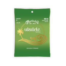 Load image into Gallery viewer, Martin M610 Premium Polygut concert ukulele strings in green packaging with palm tree design

