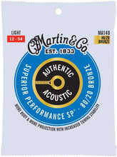 Load image into Gallery viewer, Martin Authentic Acoustic superior performance 80/20 bronze light guitar strings 12-54 gauge pack
