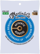 Load image into Gallery viewer, Martin Authentic Acoustic superior performance extra light phosphor bronze guitar strings set 10-47 for enhanced tuning stability and corrosion resistance
