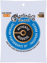 Load image into Gallery viewer, Martin MA545 light/medium phosphor bronze acoustic guitar strings pack with superior performance and tuning stability
