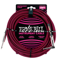 Load image into Gallery viewer, ERNIE BALL 25' BRAIDED STRAIGHT / ANGLE INSTRUMENT CABLE - BLACK / RED P06062-(6710050259138)
