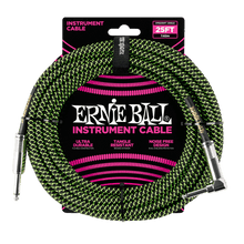 Load image into Gallery viewer, ERNIE BALL 25' BRAIDED STRAIGHT / ANGLE INSTRUMENT CABLE - BLACK / GREEN P06066-(6710062514370)
